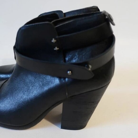 Womens Rag & Bone Harrow Black Leather Cuban Heel Pull-On Ankle Bootie 37 US/7 * - Picture 6 of 12